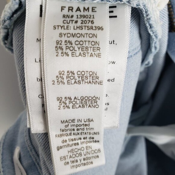 Frame Le High Straight Jeans Cascade Fringe Hem Light Blue Wash Womens Size 25 - Picture 10 of 13